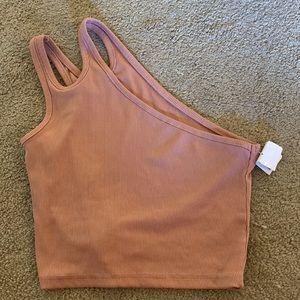 A one shoulder with two straps tank top that is crop. I have never worn it.